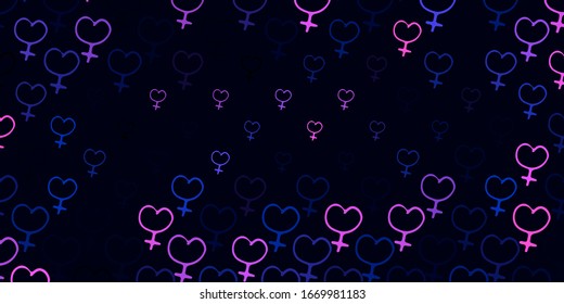 Light Pink, Blue vector texture with women's rights symbols. Colorful illustration with gradient feminism shapes. Design for International Women’s Day.