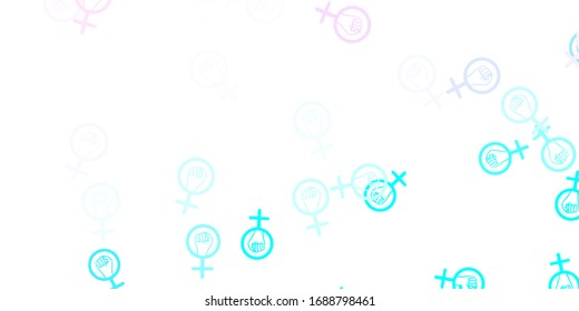 Light Pink, Blue vector texture with women's rights symbols. Colorful illustration with gradient feminism shapes. Elegant design for wallpapers.