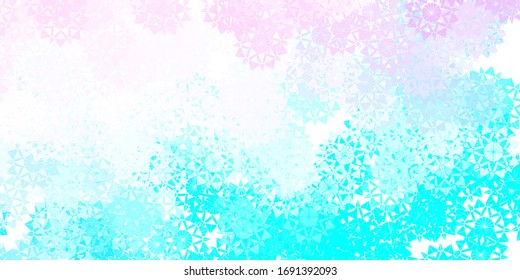 Light Pink, Blue vector texture with bright snowflakes. Colorful snow elements in decorative christmas style. Poster, banner  for New year design.