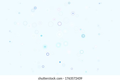 Hellrosa, blaue Vektorstruktur mit Scheiben. Unscharfe Blasen auf abstraktem Hintergrund mit buntem Farbverlauf. Design für Poster, Banner der Websites.