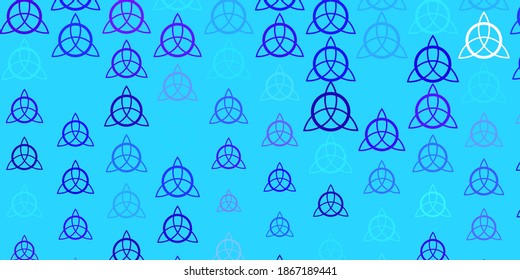 Light Pink, Blue vector texture with religion symbols. Colorful vintage illustration with gradient alchemy shapes. Simple base for your occult design.