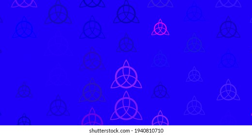 Light Pink, Blue vector texture with religion symbols. Abstract illustration with gothic gradient shapes. Background for esoteric, mystic designs.