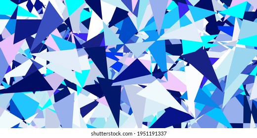 Textura vectorial azul rosa claro con triángulos aleatorios. Ilustración abstracta sobresaliente con una gama de triángulos coloridos. Patrón de fondo de pantalla.
