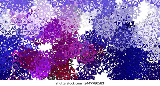 Light pink, blue vector texture with bright snowflakes. Colorful abstract illustration with snowflakes. New year leaflet pattern.