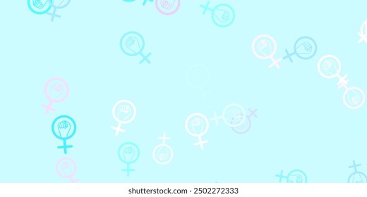 Textura de Vector rosa claro y azul con los símbolos de los derechos de las mujeres. Ilustración colorida con Formas de feminismo degradado. Diseño elegante para Fondos de pantalla.