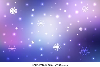 Light Pink, Blue vector texture with colored snowflakes. Blurred decorative design in xmas style with snow. The pattern can be used for new year ad, booklets.