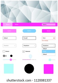 Light Pink, Blue vector ui ux kit in triangular style. Modern Style guide in polygonal style with triangles. This sample is for your landing page.
