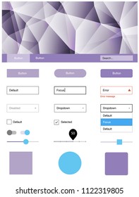 Light Pink, Blue vector ui ux kit in triangular style. Simple Material Design Kit with colorful mosaic of triangles. Beautiful layout for websites, landing pages.