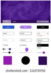 Light Pink, Blue vector ui ux kit with space stars. Colorful ui/ux kit with header consisted of clouds & stars. Simple colorful design for websites.