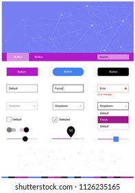 Light Pink, Blue vector ui ux kit in triangular style with circles. Style guide with triangles, circles on abstract background. This sample is for your website.