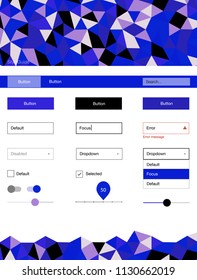 Light Pink, Blue vector ui kit in polygonal style. Colorful Style guide with triangles on abstract background. Beautiful layout for websites, landing pages.