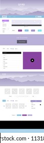 Light Pink, Blue vector ui ux kit with hills and rocks. Colorful Style guide with mountains on abstract background. Template for website of outdoor activities.