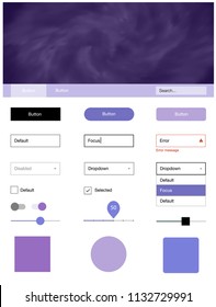 Light Pink, Blue vector ui kit with clouds & stars. Modern Style guide with colorful gradient sky in its header. Simple colorful design for websites.