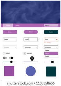 Light Pink, Blue vector ui ux kit with space stars. Simple Material Design Kit with colorful clouds in header. This template you can use for websites.