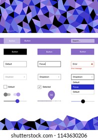 Light Pink, Blue vector ui kit in polygonal style. Simple Material Design Kit with colorful mosaic of triangles. Simple colorful design for websites.