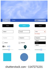 Light Pink, Blue vector ui kit with clouds & stars. Simple Material Design Kit with colorful clouds in header. Simple colorful design for websites.