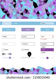 Light Pink, Blue vector ui kit in polygonal style. Ui Ux kit with colorful polygonal background in its header. Modern template for your landing page.