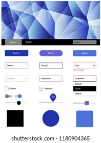 Light Pink, Blue vector ui ux kit in triangular style. Colorful ui/ux kit with header consisted of triangles. Beautiful layout for websites, landing pages.