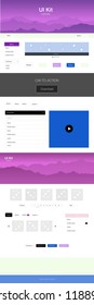 Light Pink, Blue vector ui ux kit with hills and rocks. Modern Style guide with colorful gradient mountains in its header. Template for landing pages of leisure.