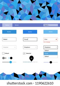 Light Pink, Blue vector ui kit in polygonal style. Web ui kit with abstract gradient triangles in its header. This template you can use for landing pages.