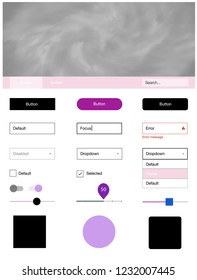 Light Pink, Blue vector ui kit with clouds & stars. Colorful Style guide with stars on abstract background. This sample is for your website.