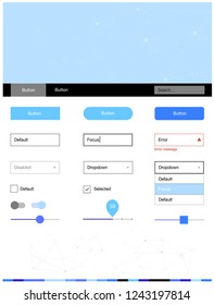 Light Pink, Blue vector ui kit in polygonal style with circles. Ui Ux kit with colorful polygonal background in its header. This template you can use for websites.