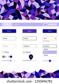 Light Pink, Blue vector ui ux kit in triangular style. Modern Style guide in polygonal style with triangles. Beautiful layout for websites, landing pages.