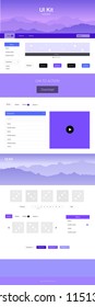 Light Pink, Blue vector web ui kit with mountains. Colorful ui/ux kit with header consisted of hills & rocks. Sample for your landing page of tourism.