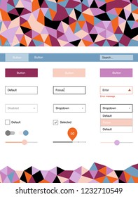 Light Pink, Blue vector web ui kit in polygonal style. Modern Style guide in polygonal style with triangles. This sample is for your landing page.