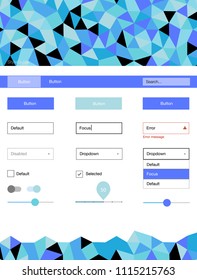 Light Pink, Blue vector wireframe kit with crystals. Web ui kit with abstract gradient triangles in its header. This sample is for your landing page.