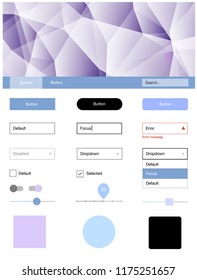 Light Pink, Blue vector wireframe kit with crystals. Ui Ux kit with colorful polygonal background in its header. Beautiful layout for websites, landing pages.