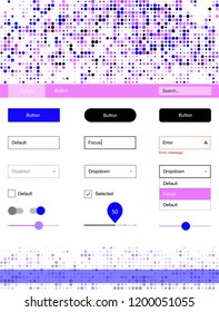 Light Pink, Blue vector wireframe kit with dots. Modern Style guide with colorful gradient circles in its header. This sample is for your landing page.