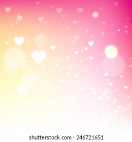 Light pink blurred valentine background, vector backdrop with hearts