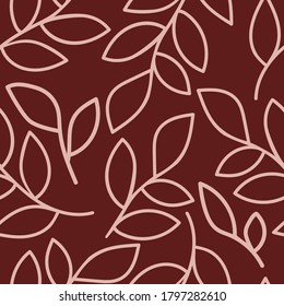 Light pink branches on dark red background. Simple floral seamless pattern. Suitable for textile, packaging.