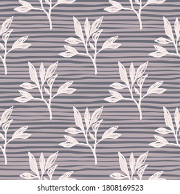 Siluetas de ramas rosas claras con un patrón de doodle impecable. Fondo morado despojado. Obra de arte botánico estilizada. Perfecto para papel pintado, textil, papel envolvente, impresión de tela. Ilustración vectorial.