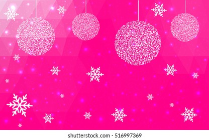 Light Pink christmas postcard low polygon background. Vector illustration consisting of triangles. Abstract triangular polygonal origami or crystal design of New Year celebration.