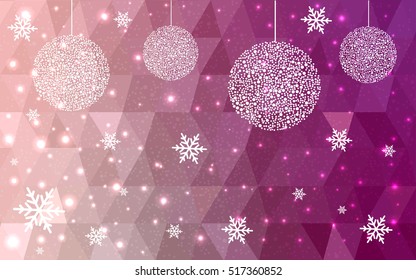 Light Pink christmas postcard low polygon background. Vector illustration consisting of triangles. Abstract triangular polygonal origami or crystal design of New Year celebration.