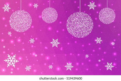Light Pink christmas postcard low polygon background. Vector illustration consisting of triangles. Abstract triangular polygonal origami or crystal design of New Year celebration.