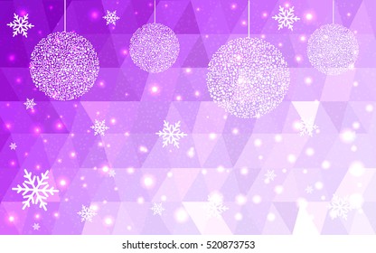 Light Pink christmas postcard low polygon background. Vector illustration consisting of triangles. Abstract triangular polygonal origami or crystal design of New Year celebration.