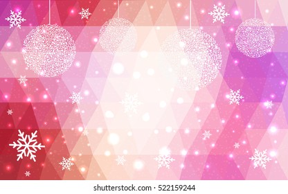 Light pink christmas postcard low polygon background. Vector illustration consisting of triangles. Abstract triangular polygonal origami or crystal design of New Year celebration.