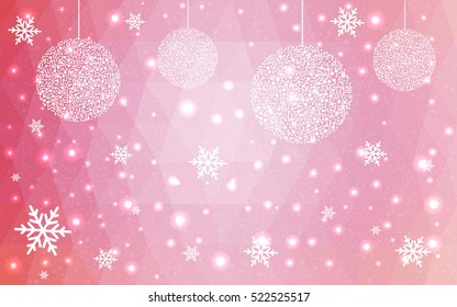 Light Pink christmas postcard low polygon background. Vector illustration consisting of triangles. Abstract triangular polygonal origami or crystal design of New Year celebration.