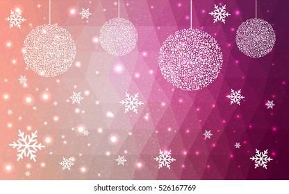 Light Pink christmas postcard low polygon background. Vector illustration consisting of triangles. Abstract triangular polygonal origami or crystal design of New Year celebration.