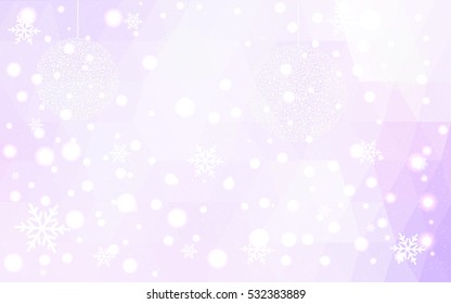 Light pink christmas postcard low polygon background. Vector illustration consisting of triangles. Abstract triangular polygonal origami or crystal design of New Year celebration.