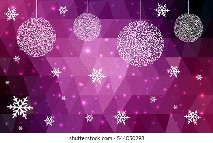 Light pink christmas postcard low polygon background. Vector illustration consisting of triangles. Abstract triangular polygonal origami or crystal design of New Year celebration.
