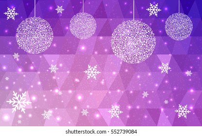 Light pink christmas postcard low polygon background. Vector illustration consisting of triangles. Abstract triangular polygonal origami or crystal design of New Year celebration.