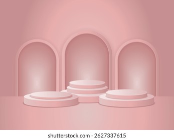 Light Pink Circle Pedestal Podium EPS Vector