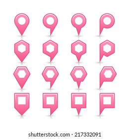 Light pink color map pin sign satin location icon with gray shadow and reflection isolated on white background. This vector illustration web design element save in 8 eps