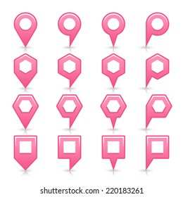 Light pink color map pin icon satin location sign with empty copy space, gray shadow and reflection isolated on white background. Web design element save in vector illustration 8 eps