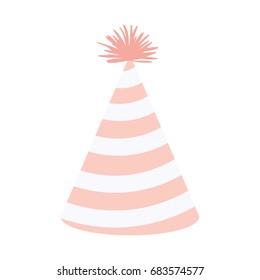 light pink color silhouette party hat with diagonal lines decoratives vector illustration