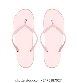 Light pink couple beach flip flops isolated on white background.Vector illustration of summer shoes.